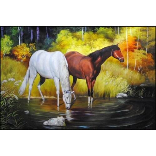 Diamond Embroidery 5d Painting Horse Drink Water Landscape Oil Painting Crystal Mosaic Full Square Drill Diamond Painting Decor