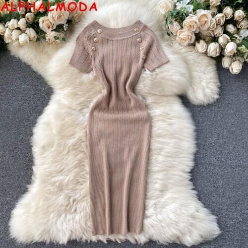 ALPHALMODA Summer Short Sleeve Dresses