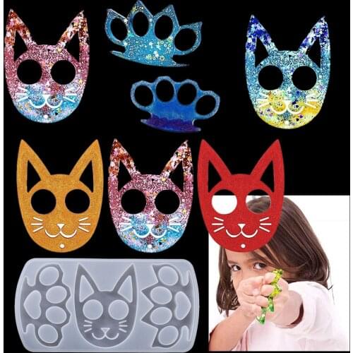 1 Piece Anti-wolf Ninja Weapon Animal Cat Face Pendant Keychain Silicone Resin Mold Joint Weapon Unicorn Mold Keychain
