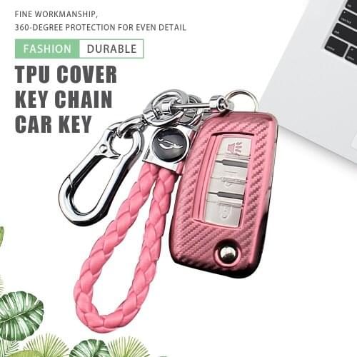 Carbon Fiber TPU Car Key Case Cover Keychain for Nissan X-Trail Qashqai J11 Juke Murano Micra Tiida Maxima Altima Kicks