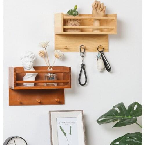 Wooden Key Holder for Wall Decorative Mail Key Hook Key Holder Organizer Floating Shelf ,Rustic Home Decor for Wall, Entryway