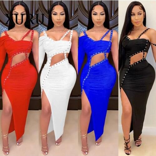 XURU European and American Sexy Nightclub Dress Hollow Irregular Women Dress Club Party Dress