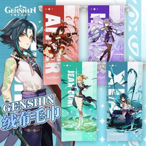 Game Genshin Impact Cosplay Zhongli Klee Venti Xiao Keqing Amber Xinyan Beidou Ningguang Flannel Anime Absorbent Face Wash Towel