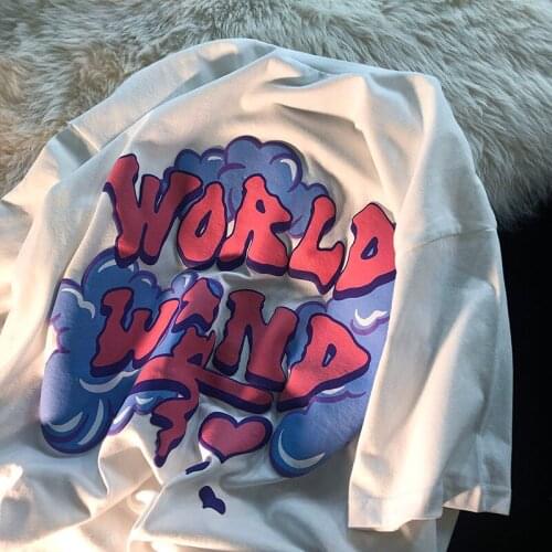 Summer Short Sleeve Women T-shirts Round Neck Large Size Female Tops Cartoon Graffiti Letter Print Cotton Harajuku Loose Tees