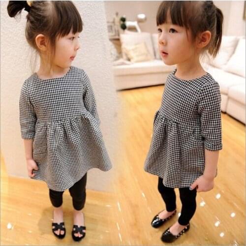 Fashion cotton girls dress summer,black/white plaid children dress half sleeve cool baby girl clothing baby wear 1Y-8Y