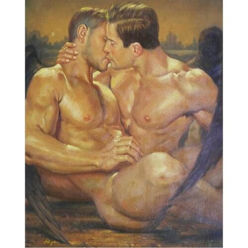 Artist high-quality perfect hand-painted oil painting on canvas: The art of charm, TWO men, gay men