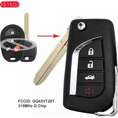 KEYECU 315MHz G Chip Modified flip Remote Key for Toyota Sienna Tacoma Sequoia Tundra 2011-2014 Highlander FCCID: GQ43VT20T