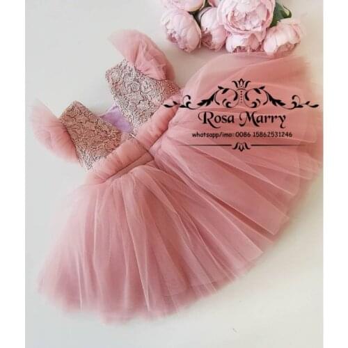 Lovely Pink Short Flower Girl Dresses for Weddings 2021 A Line Vintage Lace Tulle Cheap Girls Birthday First Communion Gowns