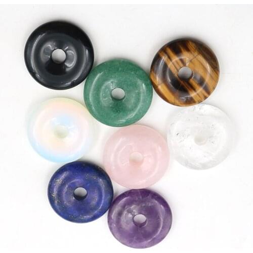 YJXP Donut Round Shape Natural Stone Crystal Quartzs Safe Buckle Aura Reiki Healing Jewelry Findings Pendants Necklaces Fits 1Pc