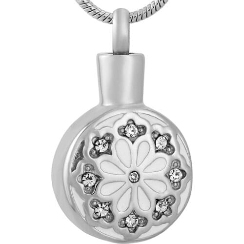 Stainless Steel Cute/Romantic Flower Round Design Cremation Jewelry in Pendant Necklace Women IJD9657