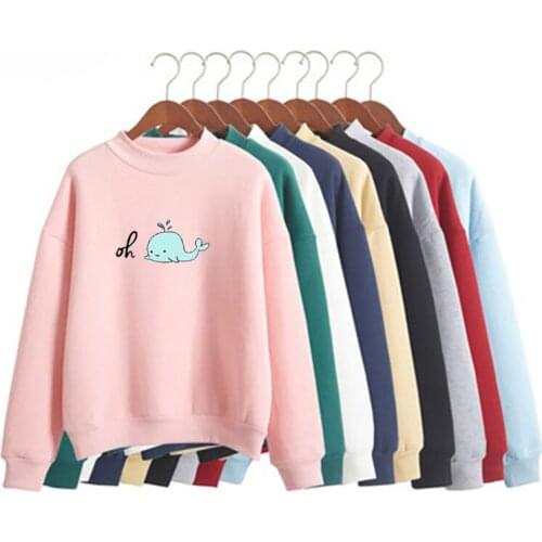 Cute kawaii sweatshirt Oh whale Sweatshirt | Badge | Cute Whale Shark Top Pattern Harajuku Japanese style tops commuter 2019 aut