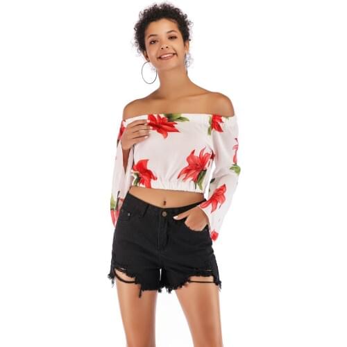 YYFS 2019 Fashion Summer Womens One-neck Sexy Off-Shoulder Chiffon Shirt Trumpet Sleeve Leopard Print Womens Blouses And Tops