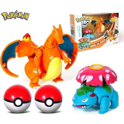 Pokemon Venusaur Charizard Set Toy Poke Ball Manual Transforming Robot Pokemon Baby Eevee Pikachu Anime Action Figure Doll Kids