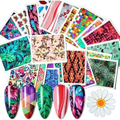 24pcs Mixed Design Nail Art Stickers Flower Leaf Water Transfer Decals Nail Art Sliders for Manicure Adhesive Accessories