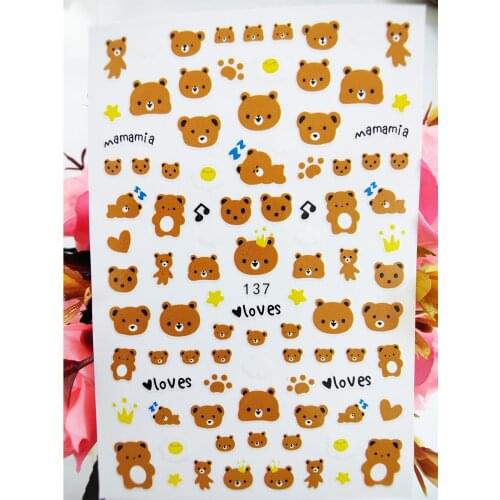 The new 3D Nail Sticker Art Cute Bear Cartoon stickers for nails Foil Design Nails Accessories Self Adhesive Manicure Sticker