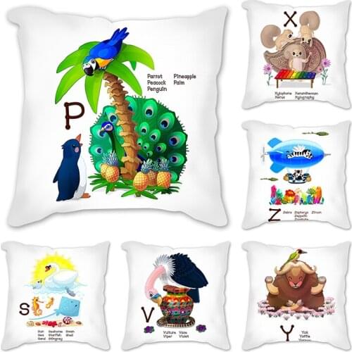 Crocodile bear chameleon cartoon Print Cushions Case Alphabet Letters Decorative Pillows Case Nordic Polyester Sofa Couch Throw