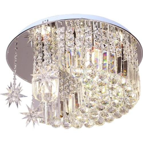 18" Free Shipping Stars Crystals Hanging Ceiling Light Stainless Steel Base Living Room Crystal Elegant Dining Room ceiling Lamp