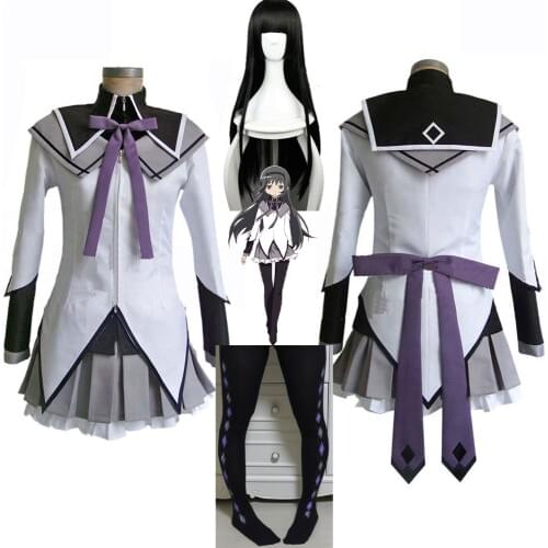 Puella Magi Madoka Magica Akemi Homura Cosplay Costume Short Ball Dress With Bowknots Cosplay Costume Homura Akemi Cosplay Wig