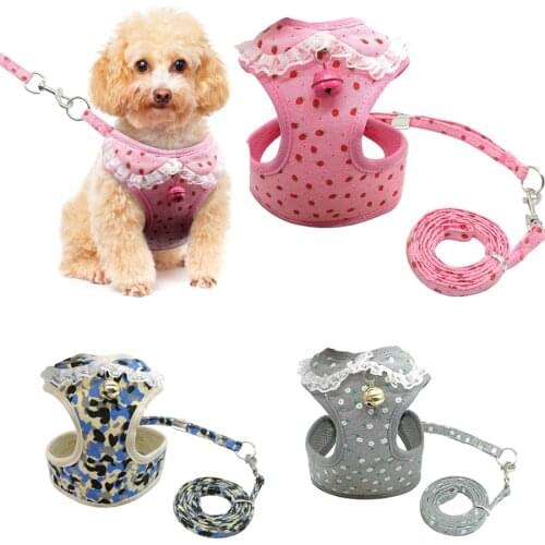 Adjustable Pet Puppy Mesh Vest Harness and Leash Set Walking Dog Vest Clothes with Cute Bell for Small Dogs Chihuahua Yorkie
