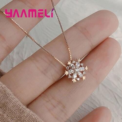 Christmas New Year Gift Jewelry for Women Girls Popular Snowflake Shining Austrian Crystal Stones Handmade Pendant Necklaces