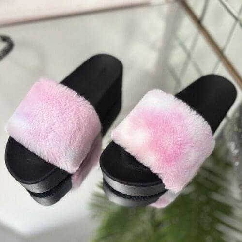 Luxury Furry Open Toe Sandals Faux Fur Flat Slippers Casual Platform Ladies Female Sandals Outdoor Indoor Home Flat Shoes