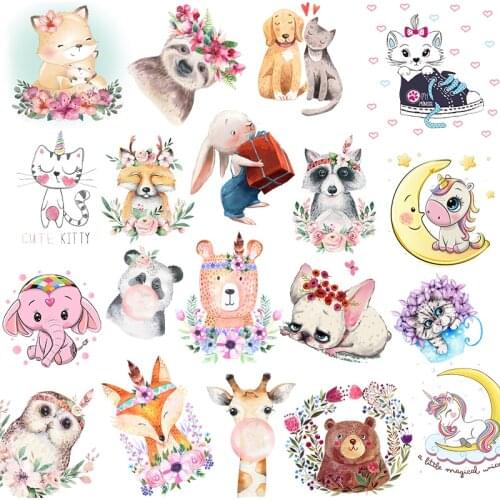 Cute Dog Rabbit stripes iron on patches heat-sensitive appliques thermo stickers on clothes Iron-on transfers For Clothing