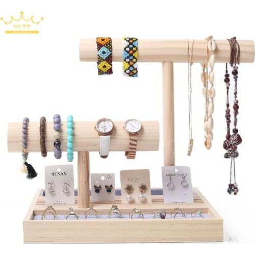Earring Watch Display Stand Solid Wood Ring Bracelet Jewelry Rack Hanging Necklace Hair Ring Head Rope Storage Jewelry Display