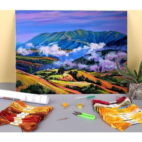 Landscape Over The Clouds Pre-Printed 11CT Cross Stitch DIY Embroidery Patterns DMC Threads Knitting Sewing Needlework Floss