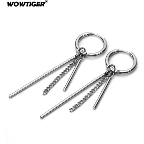WOWTIGER Men Women Punk Earring eardrop pendant ear jewelry simple Stainless Steel Personality Earrings for women oorbellen gift