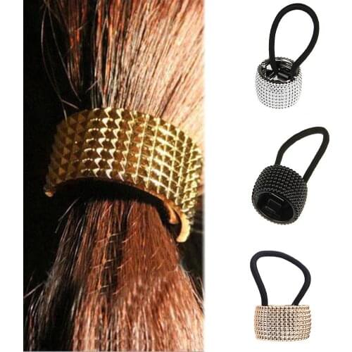 2019 Girls Fashion Women Punk Rivet Circle Ring Elastic Hair Rope Band Ponytail Silver Gold Hair Accessory Hair Tools