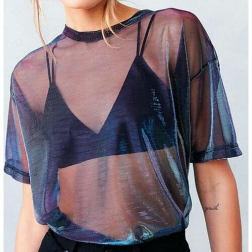 Harajuku Women T Shirts See Through Casual Loose Summer Tees Tops Punk Plus Size Short Sleeve Tshirt Tunic Tops