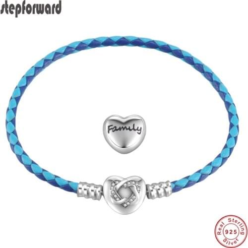 Handmade Colorful Leather Rope With 100% 925 Sterling Silver Happy Families Heart Design Charm Clasp Women Bracelets