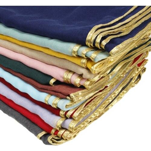 Womens Print Plain Cotton Viscose Gold Chain Shawl Scarf Solid Pashmina Hijab Winter Headband Wrap Muslim Muffler Foulard Sjaal