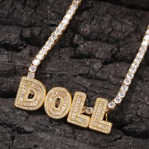 1 Hip Hop Jewelry Custom Name Necklace Baguette Letters with Tennis Chain Full Iced Out Zircon Pendant Gift Customize Necklace