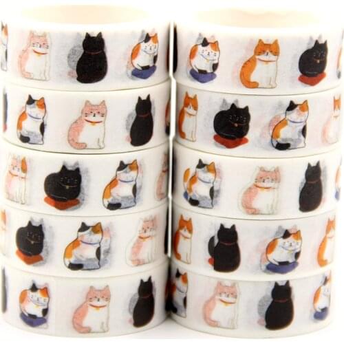 10PCS/lot 15MM*5M Cute Kawaii Adorable Cat Adhesive Paper Washi Tape Masking Tape DIY Scrapbooking Stick Label
