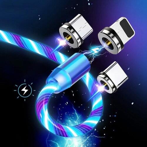 1m Magnetic Charging Mobile Phone Cable USB Type C Flow Luminous Lighting Data Wire for Samsung Huawei xiaomi LED Micro Kable