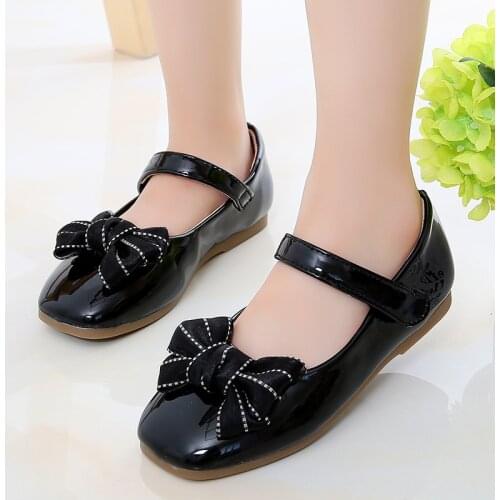 2021 Spring Fashion Lace Bow Leather Shoes Kids Dress Little Girls Party Shoes For Princess Child 3 4 5 6 7 8 9 10 11 12 Years
