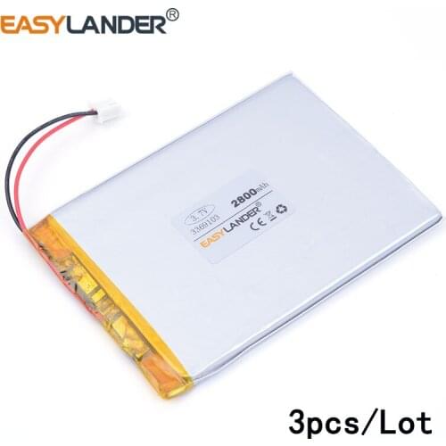 3pcs /Lot XHR-2P 2.54 3369103 2800mAh lithium Li ion polymer rechargeable battery polymer lithium battery charging treasure