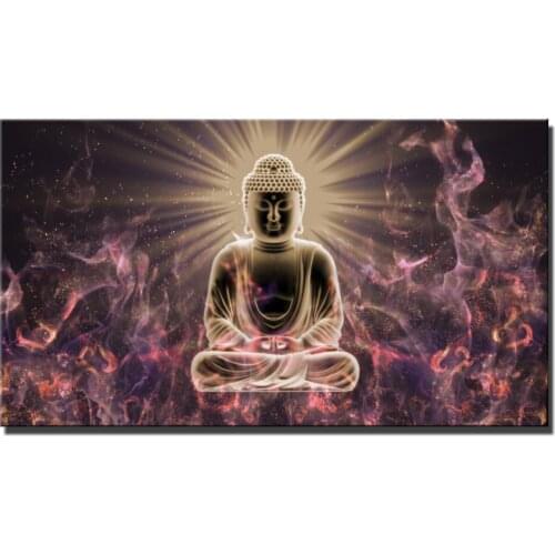 Abstract Buddha Canvas Paintings Sitting Closed Eyes Digital Art Buddhism Meditation Glowing Fire Blurred Posters And Prints