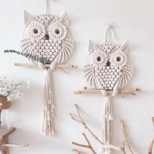 Bohemia Style Owls Dream Catchers Handmade Cotton Macrame Wall Hanging Macrame Kids Room Decoration Owl Tapestry