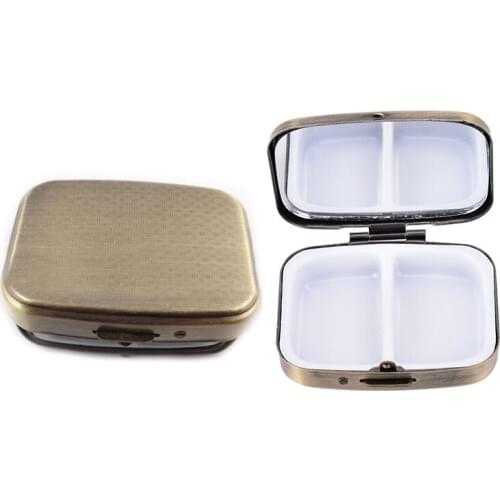 200PCS Bronze Pill Boxes Organizer DIY Medicine Case Holder 2 Compartments With Compact Mirror Free Shipping ZA5303