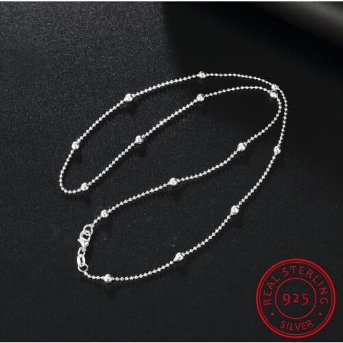 Slim Thin 925 Sterling Silver Beaded Choker Necklace Women Girl Jewelry Link Necklace 16-24 inchs Ball Chains+Lobster Clasp