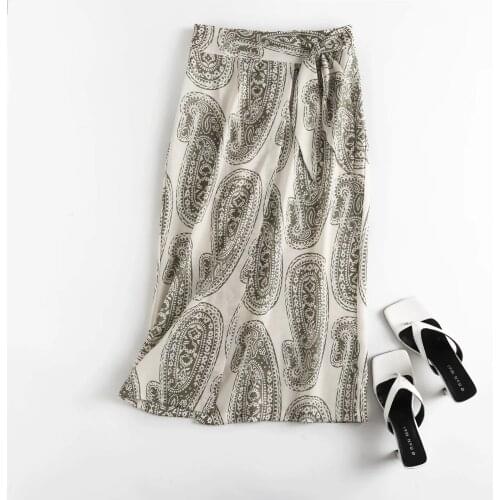 Dave&Di MidiEngland Style Vintage Indie Folk Paisley Floral Print Linen Faldas Mujer Moda 2021 Long Skirt Women