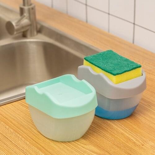 2-in-1 Manual Soap Dispenser Press Liquid Pump Holder with Washing Sponge Kitchen Cleaner for Bathroom Accessories