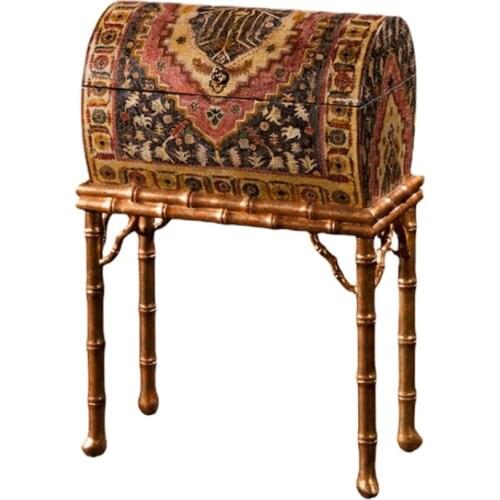 French Retro Solid Wood Painted Bamboo-Shaped Seat with Decorative Box Corner Table Curio Cabinet Living Room