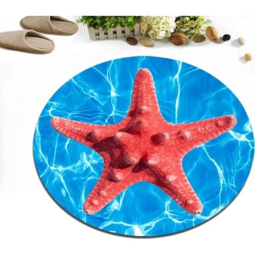 Red Starfish On Blue Seawater Round Indoor Childrens Room Floor Cushion Bedroom Area Rug Bathroom Non-Slip Carpet Home Door Mat