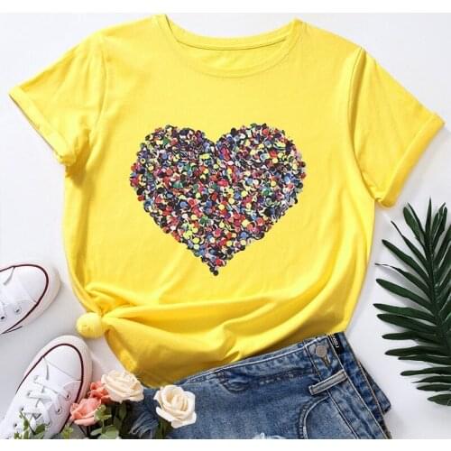 Summer Cotton Women T Shirt 5XL Plus Size Heart Print Short Sleeve Graphic Tee Tops Casual O-Neck Female Oversized TShirt