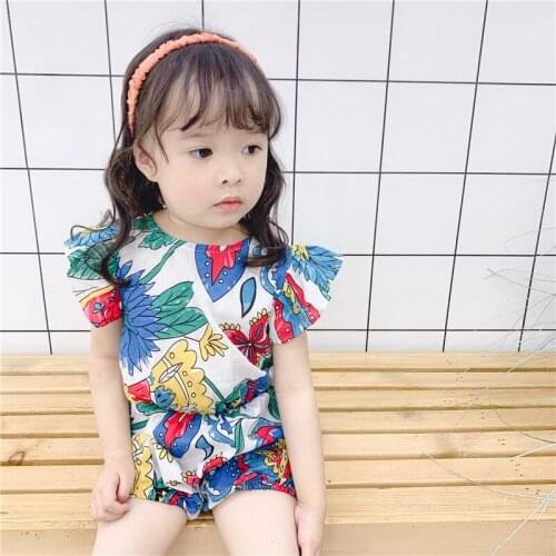 2019 Summer Baby Girls Bodysuits Summer Fashion Print Short Sleeves Shorts One-Pieces Kids Baby Costume Clothing 1 2 3 4 5 Years