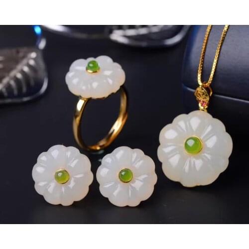 Natural and nebula ring pendant earrings three sets 925 silver inlaid roses