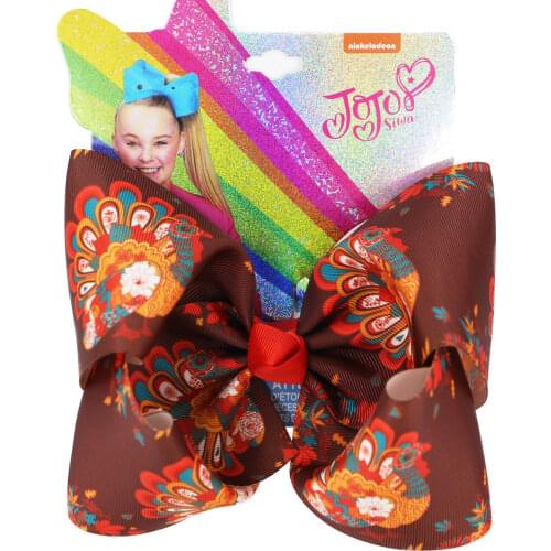 NEW Turkey Grosgrain ribbon 7inch Hair Bows Thanksgiving Hair Accessories for Girls Kids Hairgrips Hairpins BOWS 12pcs